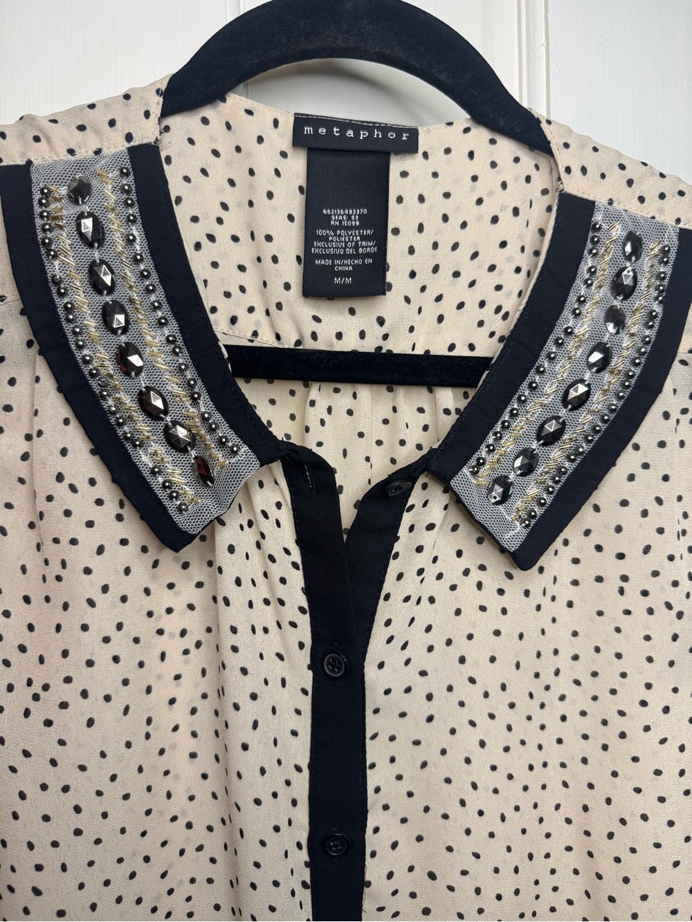 Metaphor Cream Polka Dot Sleeveless Blouse with Embellished Collar - Picture 2 of 8